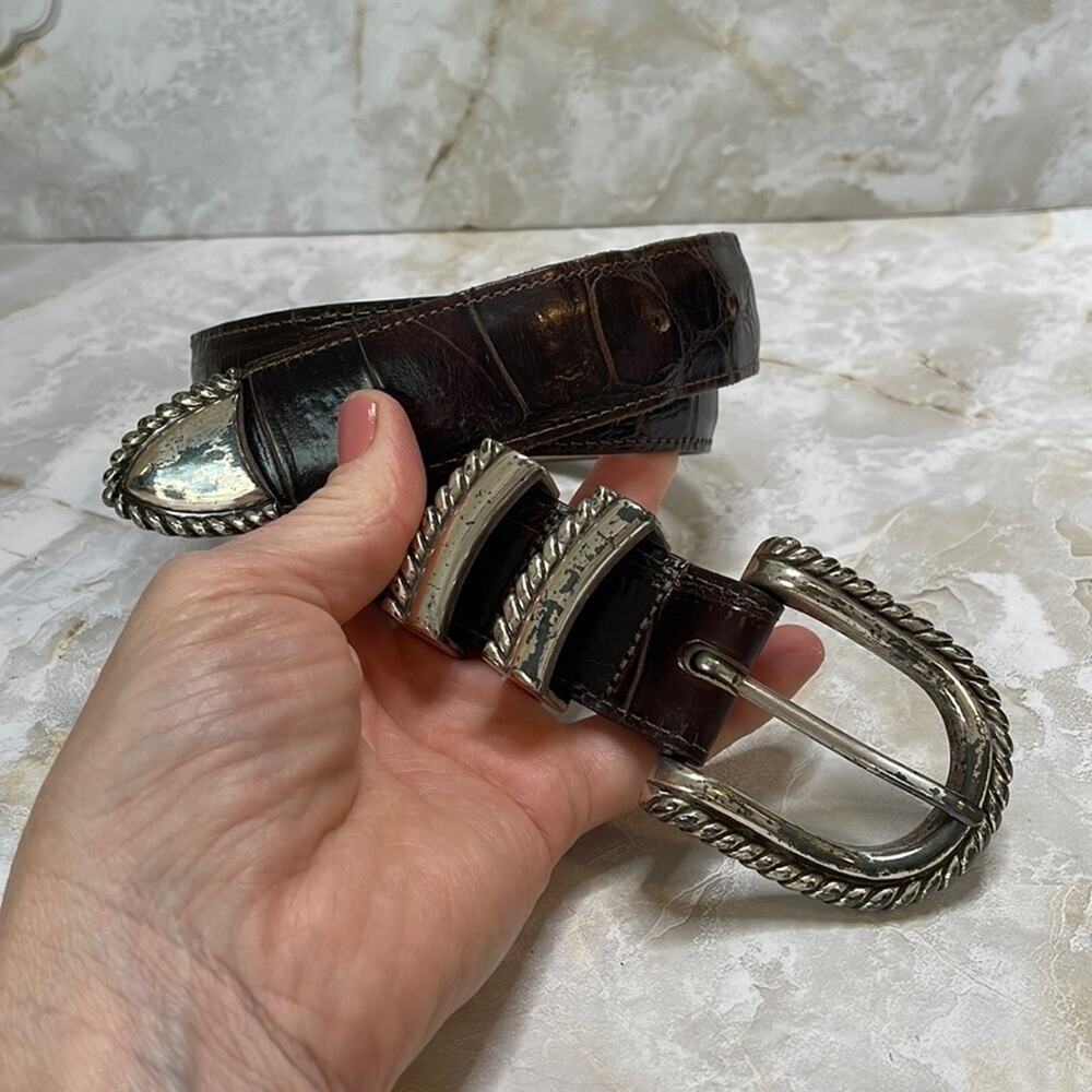 Vintage Brighton-style western croc leather belt